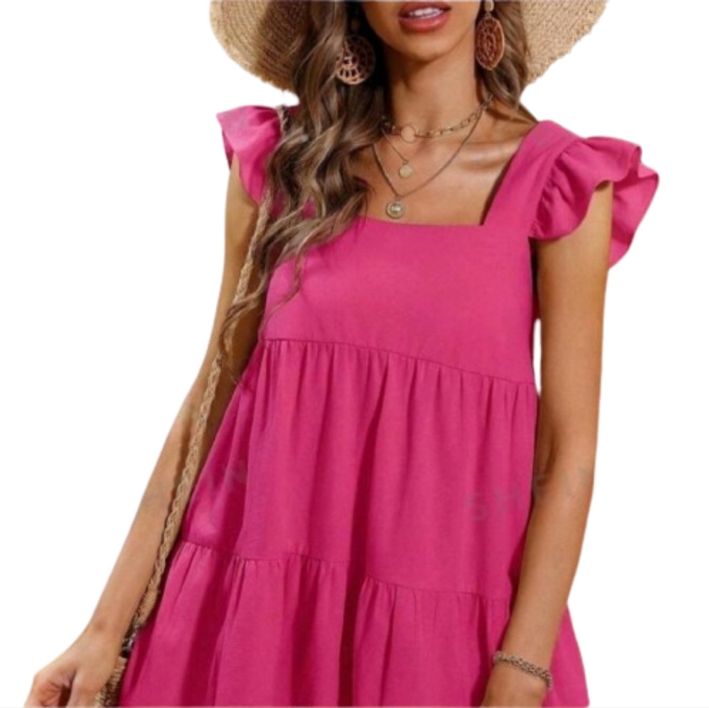Hot Pink Ruffle Trim Dress women's size M